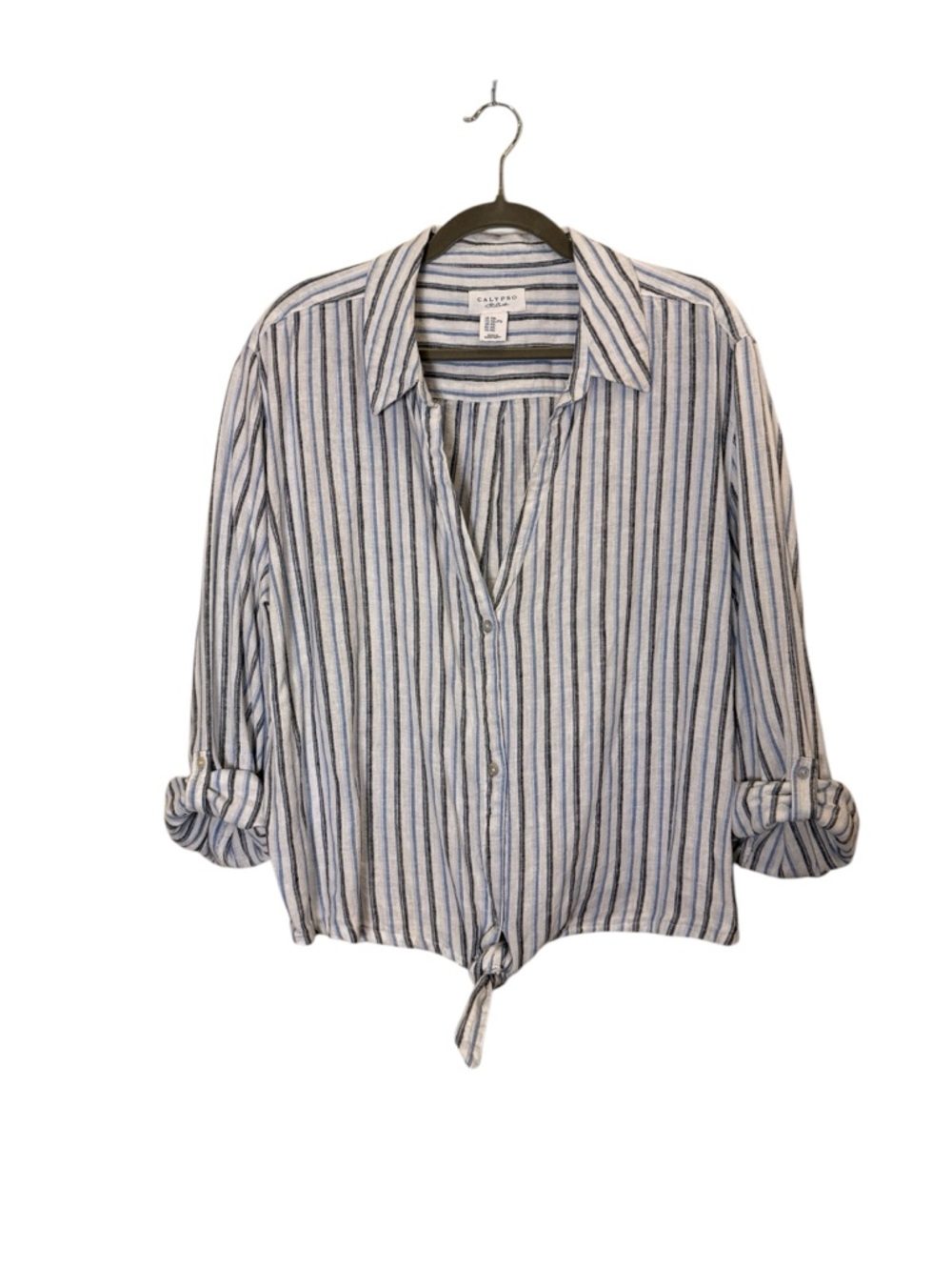 Calypso St.Barth Women’s Beachy Striped Tie-Front Button-Down Top sz XXL